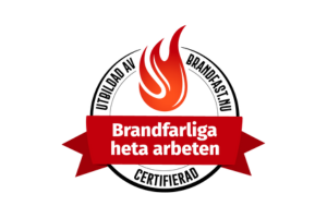 Logotyp för certifieringen Brandfarliga heta arbeten, utbildad av Brandfast